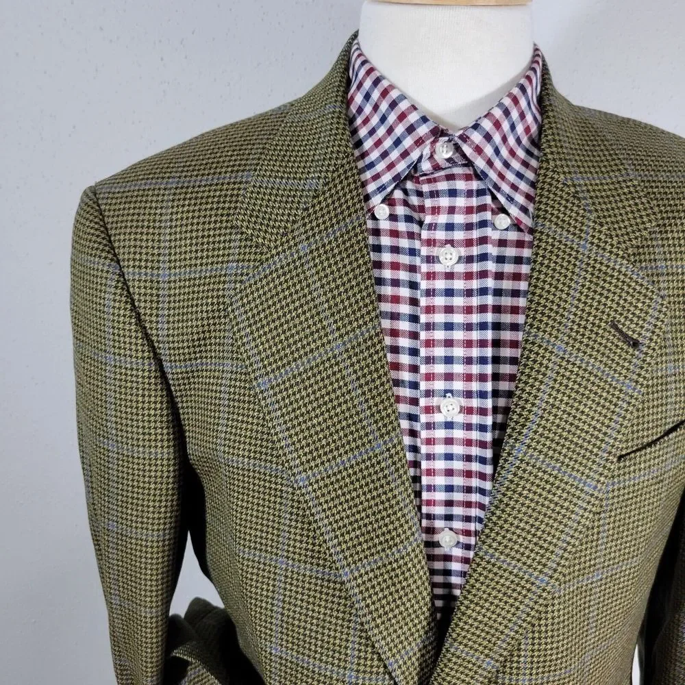 Saks Fifth Avenue KINGSWOOD SPJ Men's Sport Coat‎ Blazer Houndstooth Beige 42R